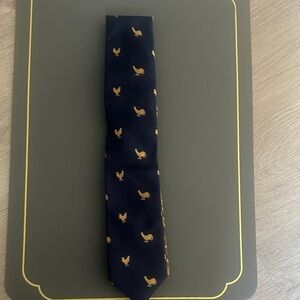 Southwick navy Blue Tie with Gold Rooster Pattern never used